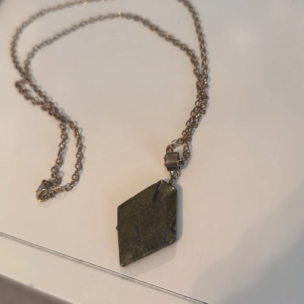 Earthy Green Natural Gemstone Pendant Necklace with Gold-Tone Chain